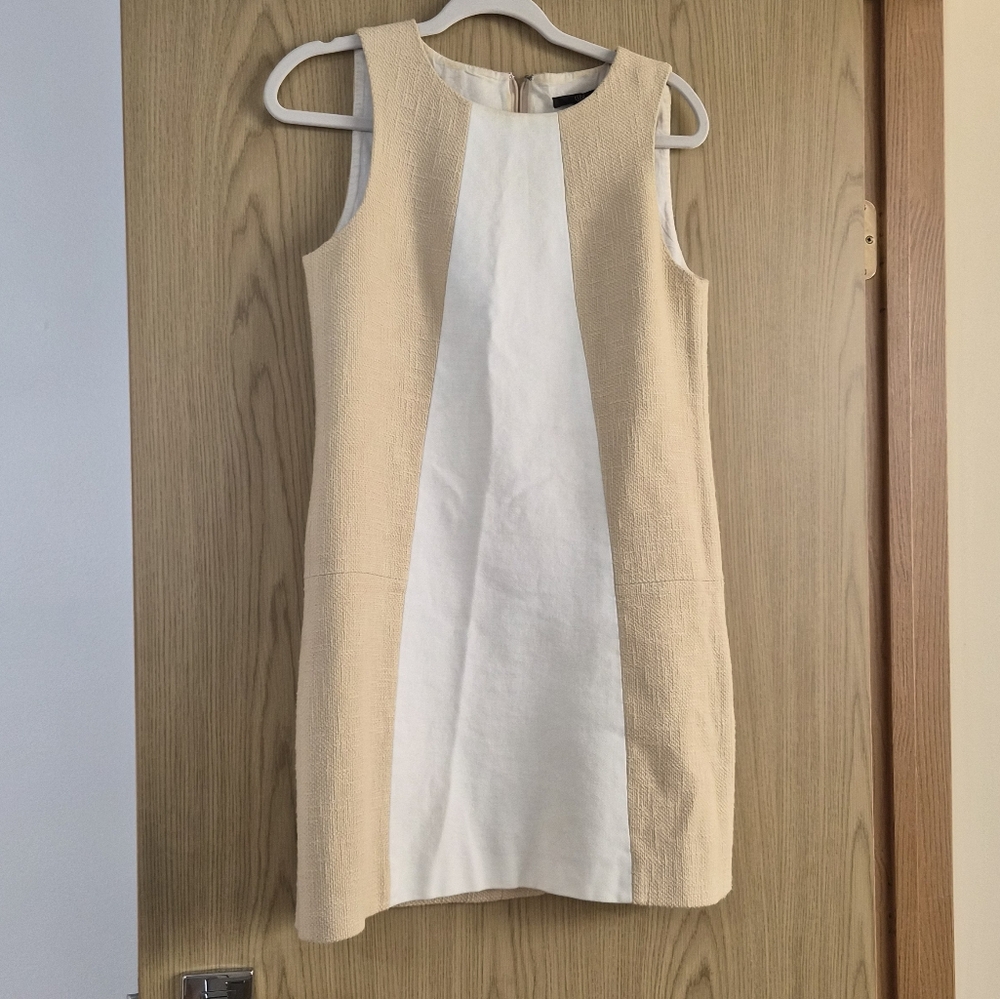 Tibi Beige and White Cotton Shift Dress, Sz4